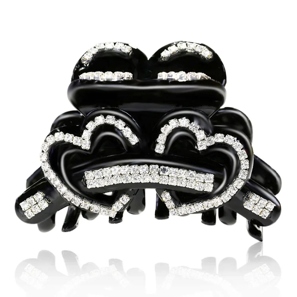 Большой зажим для волос с двойным сердцем блестящие кристаллы аксессуары