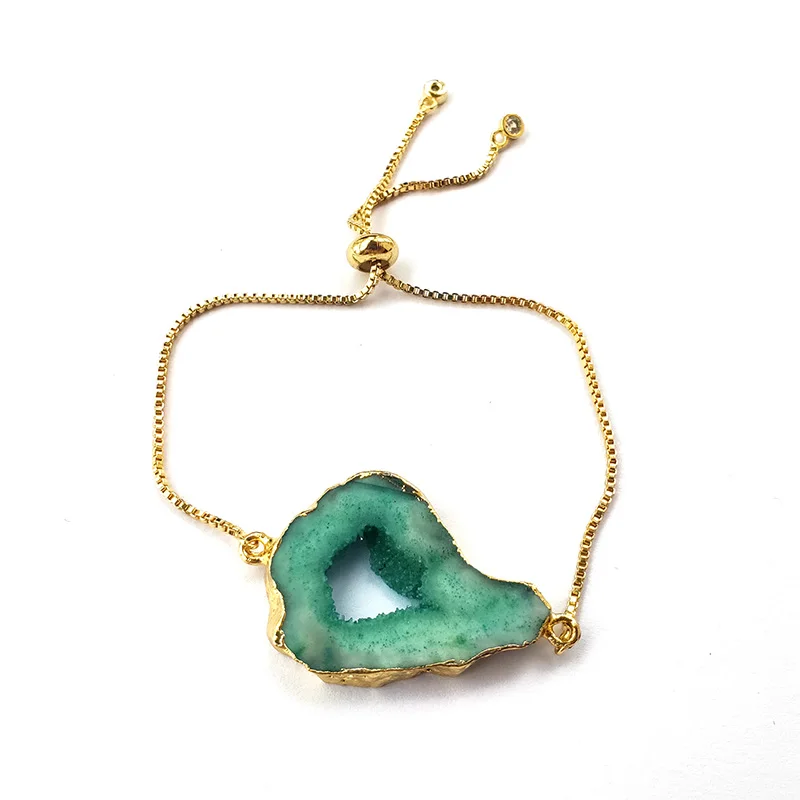 5Pcs Nature geode quartz connector bracelet Green drusy stone with Gold Plating Chain adjustable Jewelry Bracelets BG286 | Украшения и