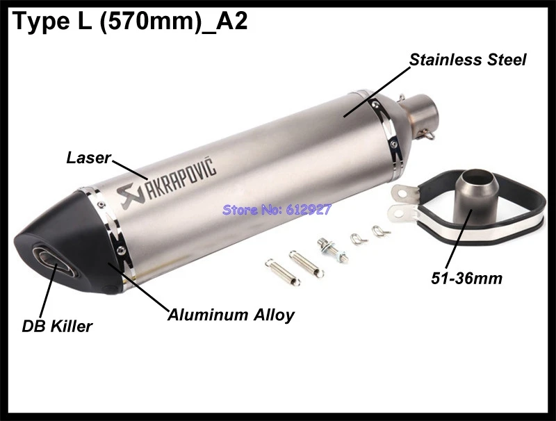 Type L (570mm) A2 JOHOTAKI: длина 570 мм на входе 51 мм универсальный глушитель выхлопной трубы мотоцикла Escape Akrapovic лазерная маркировка с DB Killer - Цвет: Type L (570mm) A2