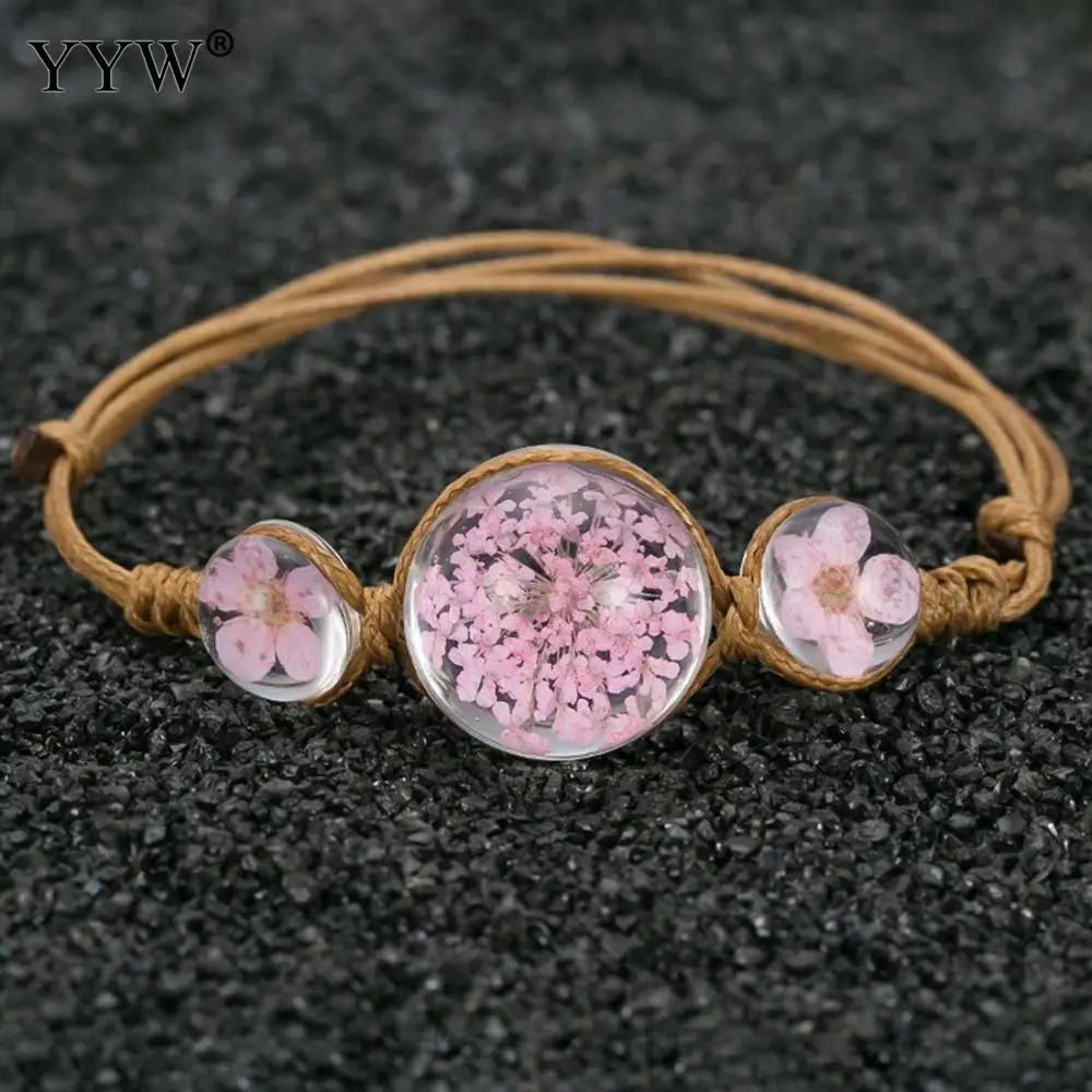 Этническая Стекло круглый 12 мм Цветок из вощеного хлопка шнур браслет ручной