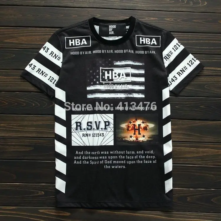2015 brand men HOOD BY AIR Tshirt O-neck fitness tee flag 69 hip hop HBA cotton camisa masculina men's T shirt | Мужская одежда