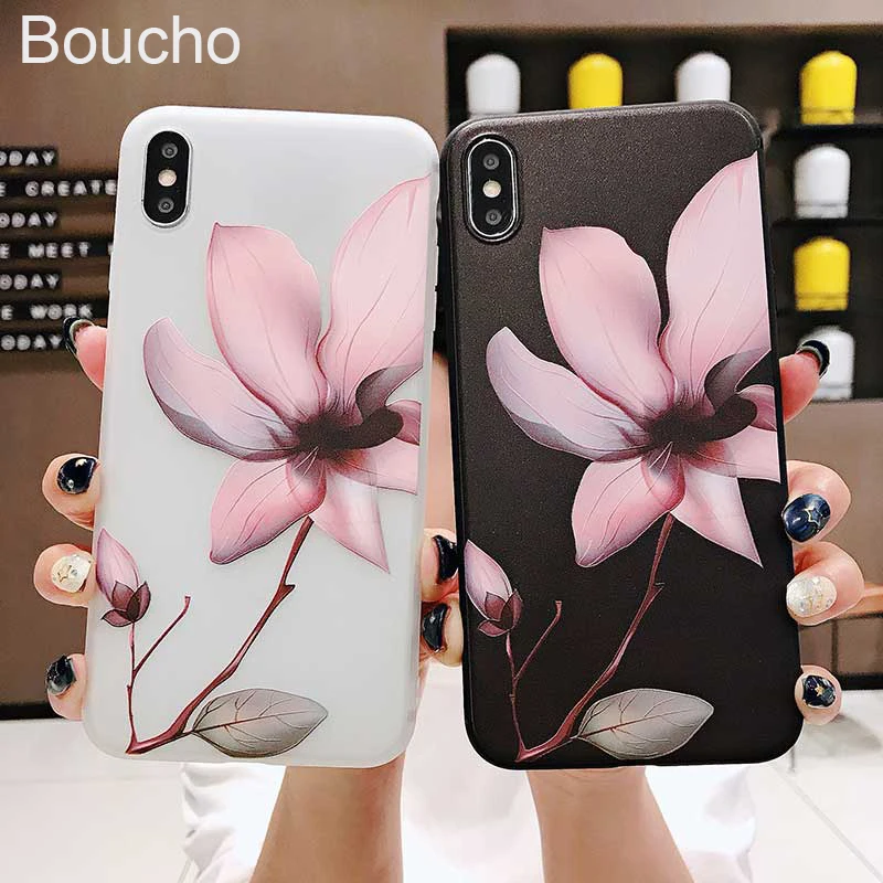 Мягкие чехлы Boucho из ТПУ для iPhone 7 plus 6 6s 8 3D рельефный чехол с цветочным рисунком