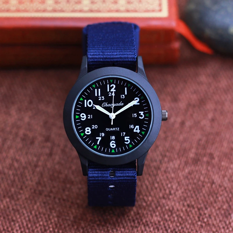 2023 Chaoyada Children Boys Girls 24hours Canvas Luminous Pointer Quartz Wristwatches Kids Students Military Waterproof Watches