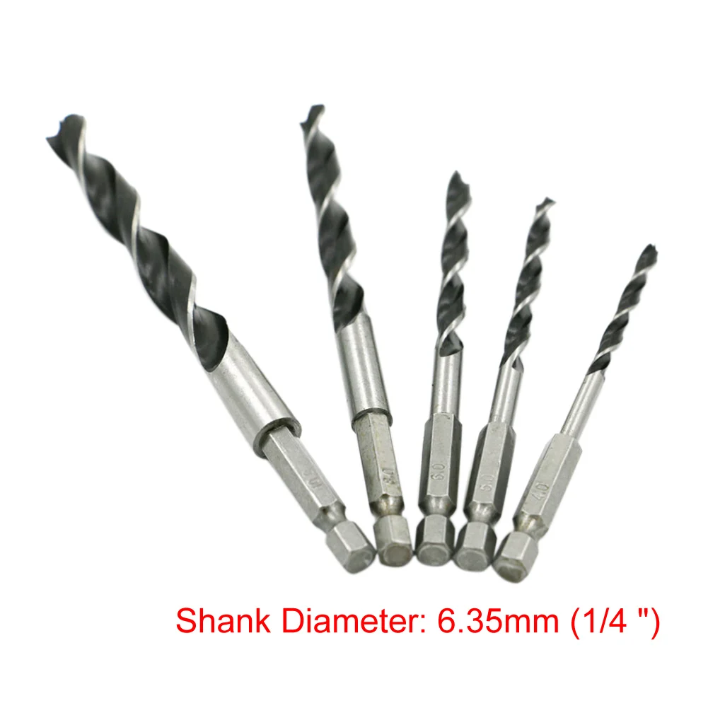 

5pcs Tech Hex Shank Woodworking Drill Bit Sets High Carbon Steel HCS Drill Bit Set 4mm 5mm 6mm 8mm 10mm Quick Change Metal Tools