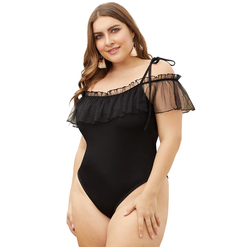 Летний женский комбинезон больших размеров гофрированный сетчатый прозрачный с