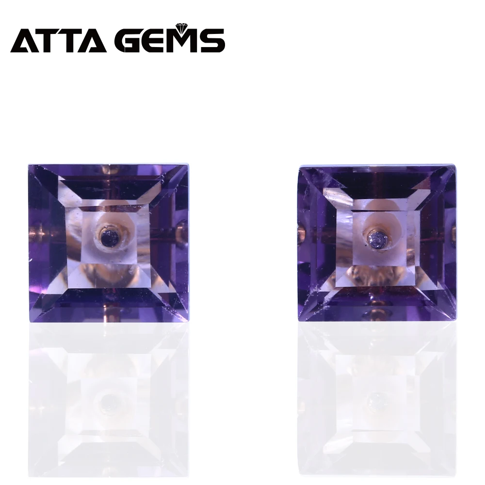

18K Rose Gold Amethyst Stud Earring for Women Engagement 3.49 Carats Natural Amethyst Square Cut Top Quality Jewelry Brand