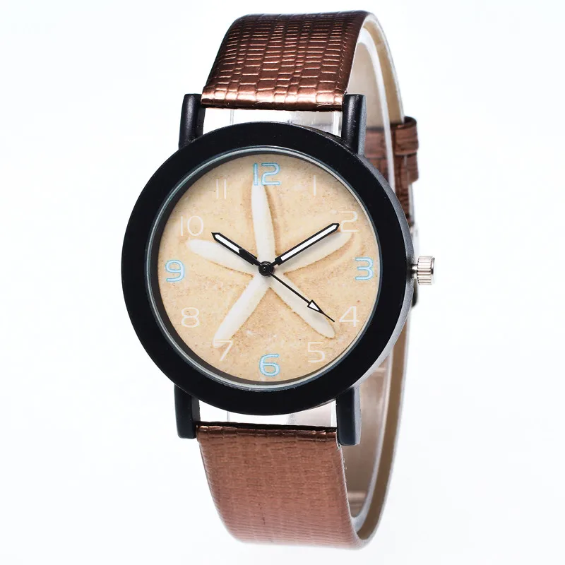 Повседневное класса люкс Для женщин часы модные Морская звезда шаблон Кожаный