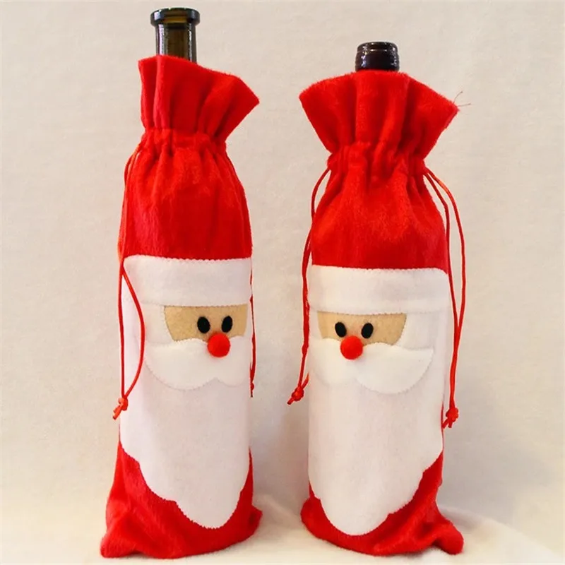 

12 Pieces Red Wine Bottle Cover Bags Christmas Dinner Table Decoration Home Party Decors Santa Claus