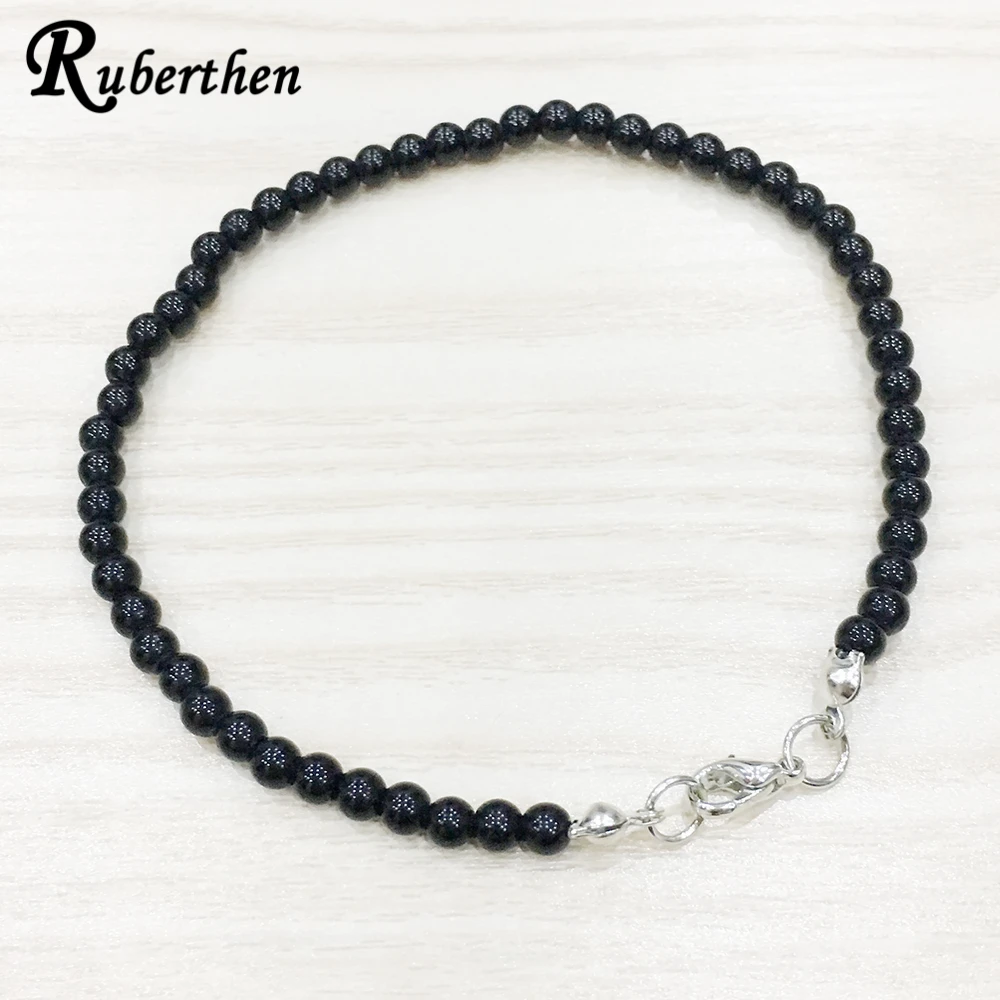 Ножной браслет Ruberthen из черного оникса 4 мм модный каменный миниатюрный камень