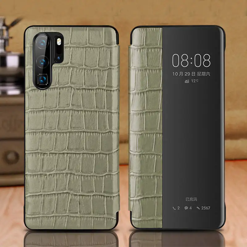 light grey Чехол из натуральной кожи для huawei P30 Pro, чехол, Wakeup, чехол с окошком, умный Etui Coque, для huawei P30 P30Pro, чехол, Capa - Цвет: light grey