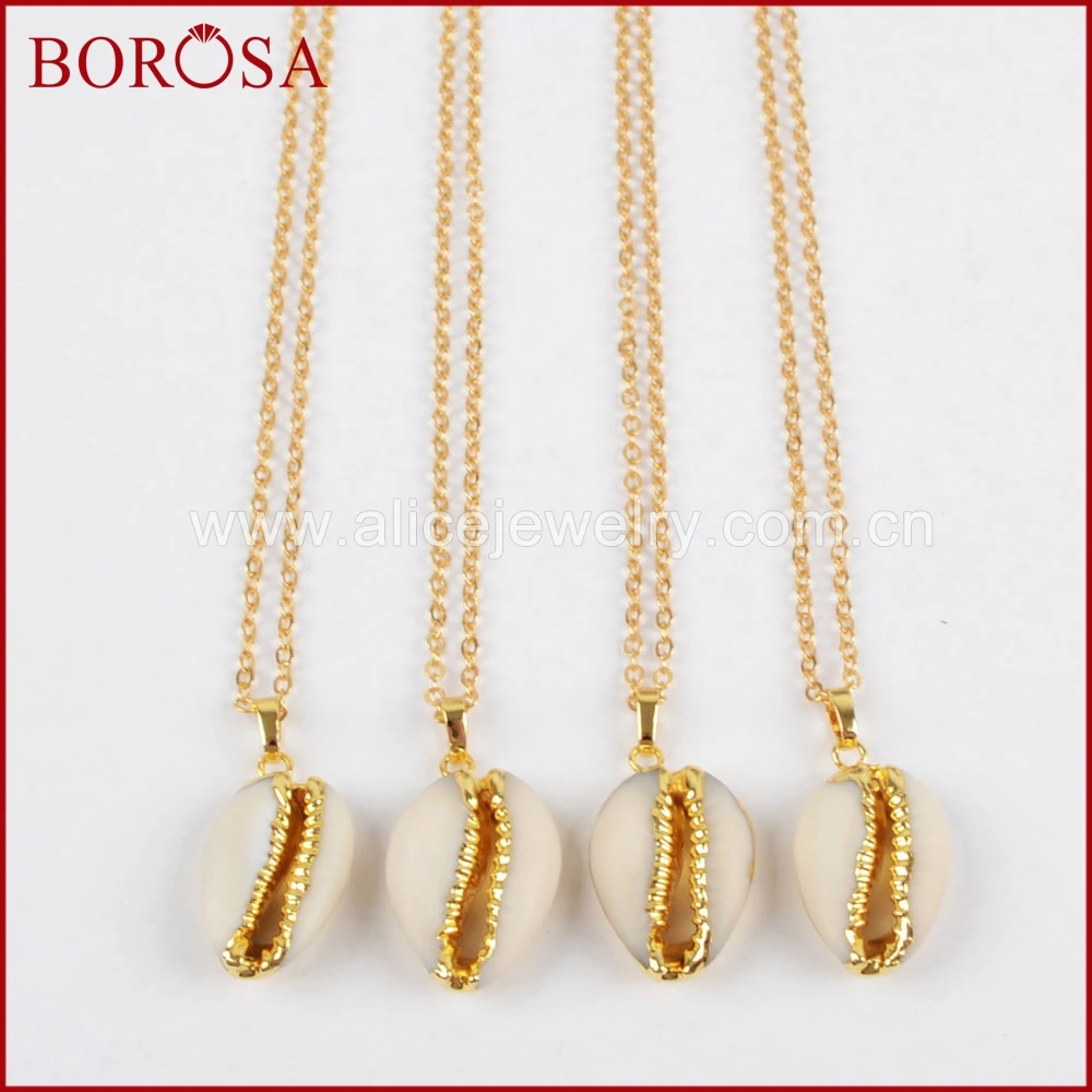 BOROSA натуральная раковина Друза кулон из бисера золотой цвет Cowrie ракушки Drusy для