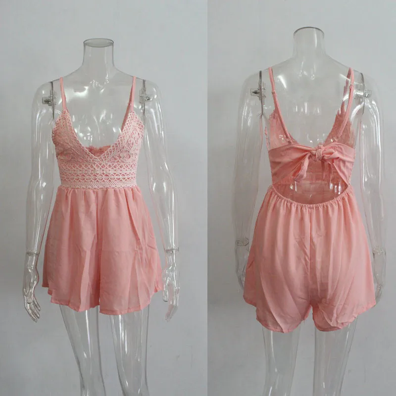 Мода Кружева сращены Для женщин Playsuit летние без рукавов с v-образным вырезом
