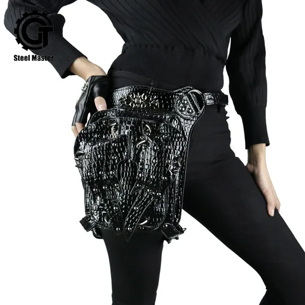 Хит, Ретро винтажный панк, кожаные набедренные сумки, на плечо, на бедро, на ногу, готический стиль, для мужчин и женщин, для путешествий, на пояс, большие, космические, черные сумки - Цвет: GTLY-CB1610