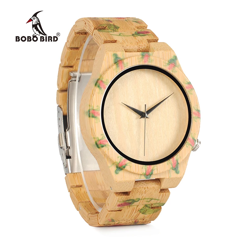 BOBO BIRD WD21 деревянные часы с бамбуковым ремешком цветочным принтом для мужчин