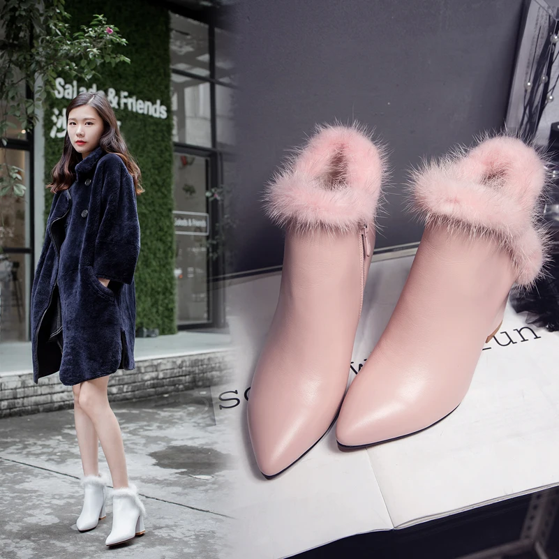 ENMAYER New Arrival lady cow suede pointed toe zip ankle boots women square heel boots Big size 34-39 ZYL765