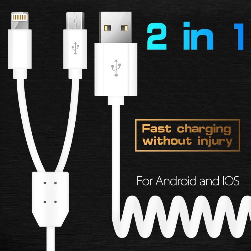 Зарядка 2 в 1 USB кабель Micro зарядный для iPhone 7 8 Samsung Galaxy S9|Комплекты аксессуаров