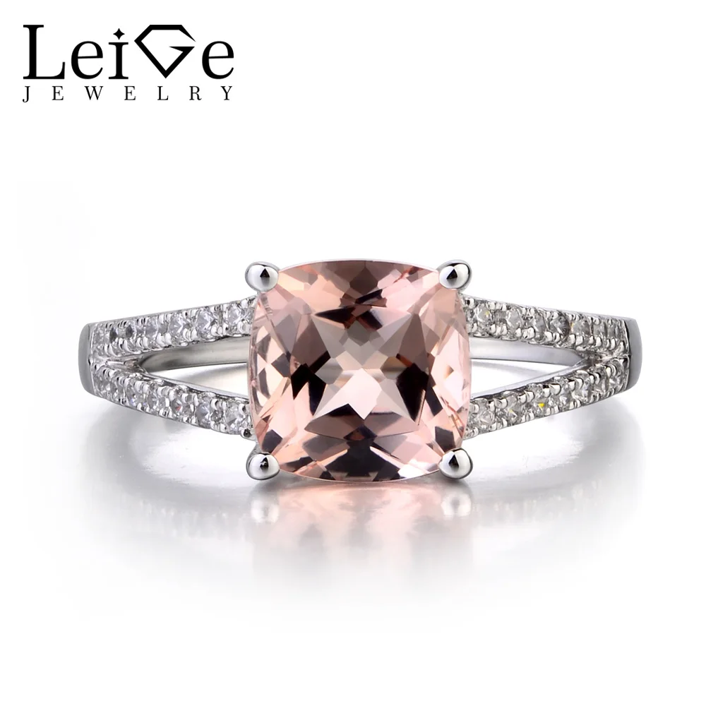 

Украшения leige Morganite 925, цельное серебряное кольцо, Розовая тонкая подушка с изображением драгоценного камня, Обрезанные обручальные кольца д...
