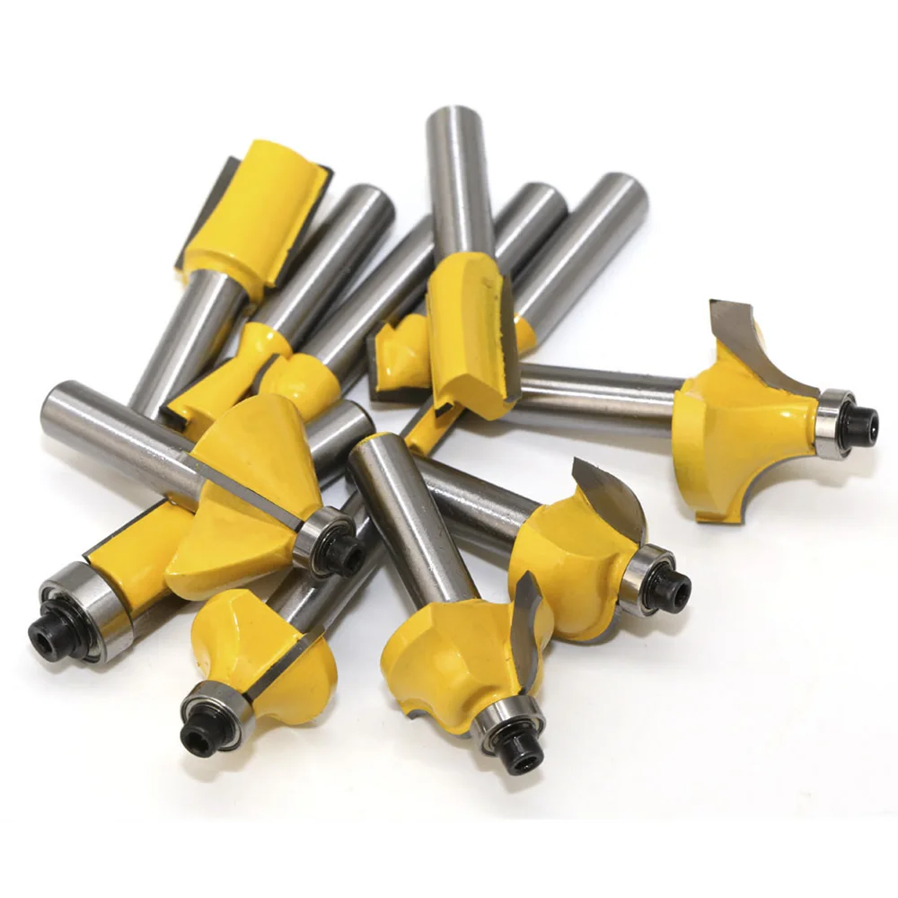 12pc 8mm Router Bit Tungsten Carbide Tipped Round Shank Milling Cutter Set For Woodworking Chipboard Wood Tool | Инструменты
