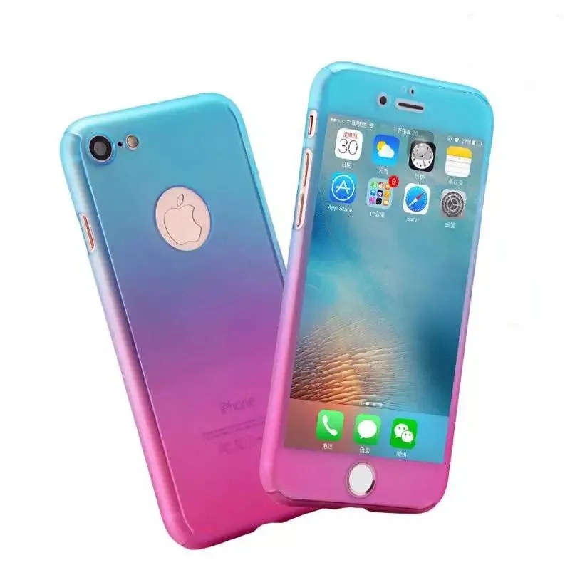FTAIDKJ Gradient Colourful Hard Plastic Case For iPhone XS Max XR X 6 6S 7 8 Plus 5 5S SE 360 Degrees Full Protection Cover Capa |
