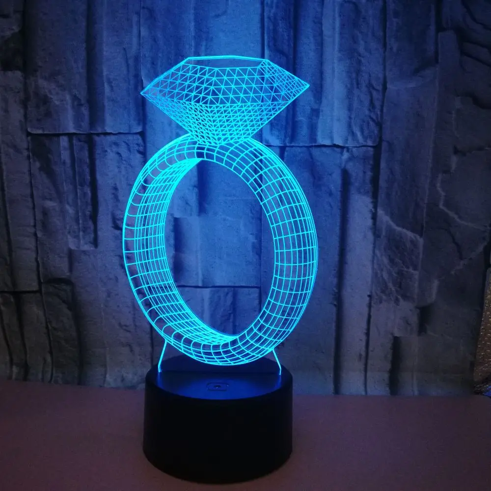 Подарочный креативный 3d ночник с алмазным кольцом светодиодная настольная лампа