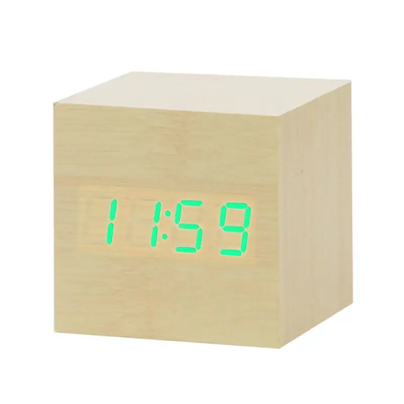 LED Wooden Alarm Clock Watch Table Voice Control Digital Wood Despertador Electronic Desktop USB/AAA Powered Clocks Table Decor - Цвет: 1