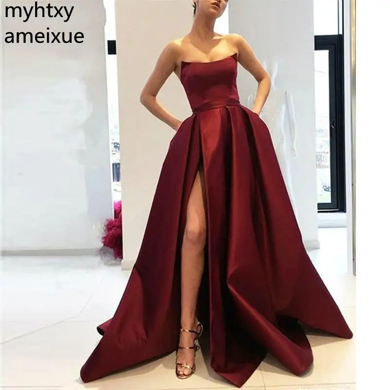 

New Sexy Made Scoop Sleevele A-line Floor Length High Quality Satin Red And Pink And Blue Bridesmaid Dress Plus Size Ever Pretty