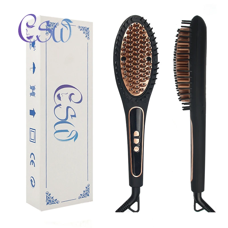 CSW Hair Sraightener Brush Comb Ionic Steam Curling Iron Straightening Brushing Perm Styler LED Display EU US |