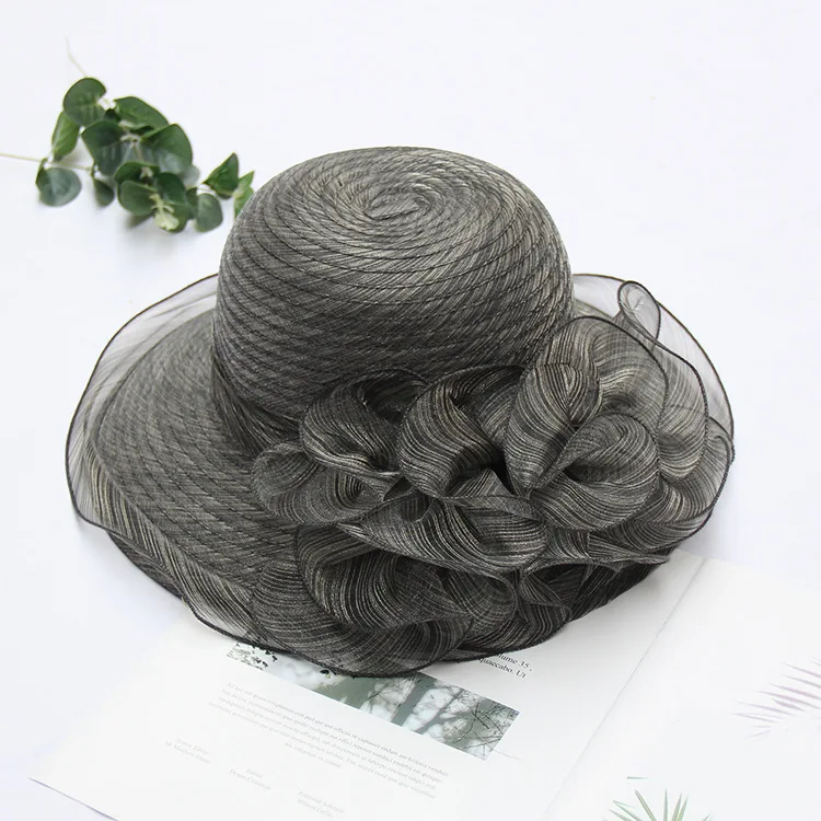 Dark Gray FS розовая Пляжная Шляпа Fedora, летняя женская элегантная складная шляпа с широкими полями, шляпы от солнца, церковные вечерние шляпы Foppy - Цвет: Dark Gray