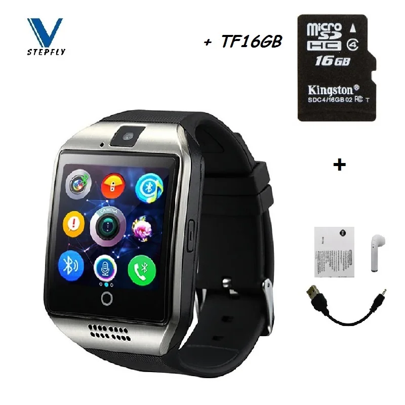 Stepfly Bluetooth Смарт часы Q18 с камерой Facebook Whatsapp Twitter Синхронизация SMS Smartwatch поддержка sim-карты TF для IOS Android - Цвет: BT and TF 16GB