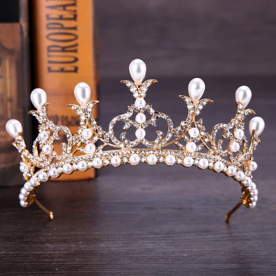Роскошные серебряные стразы, свадебная тиара, корона, жемчуг, королева, диадема, Корона невесты, головной убор, свадебные аксессуары для волос, тиара, высокое качество - Окраска металла: HG071