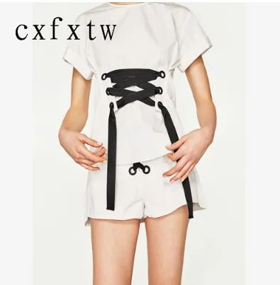 Женские платья с талией 2018 года черной лентой в белой блузке cxfxtw | Женская одежда