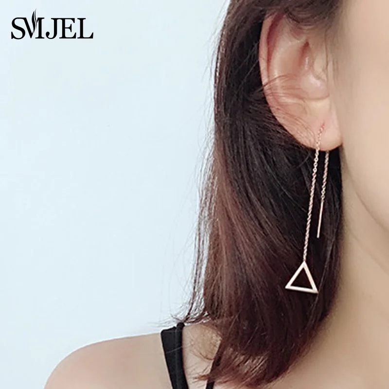 Женские серьги подвески SMJEL стильные Стальные длинные висячие с кисточками и
