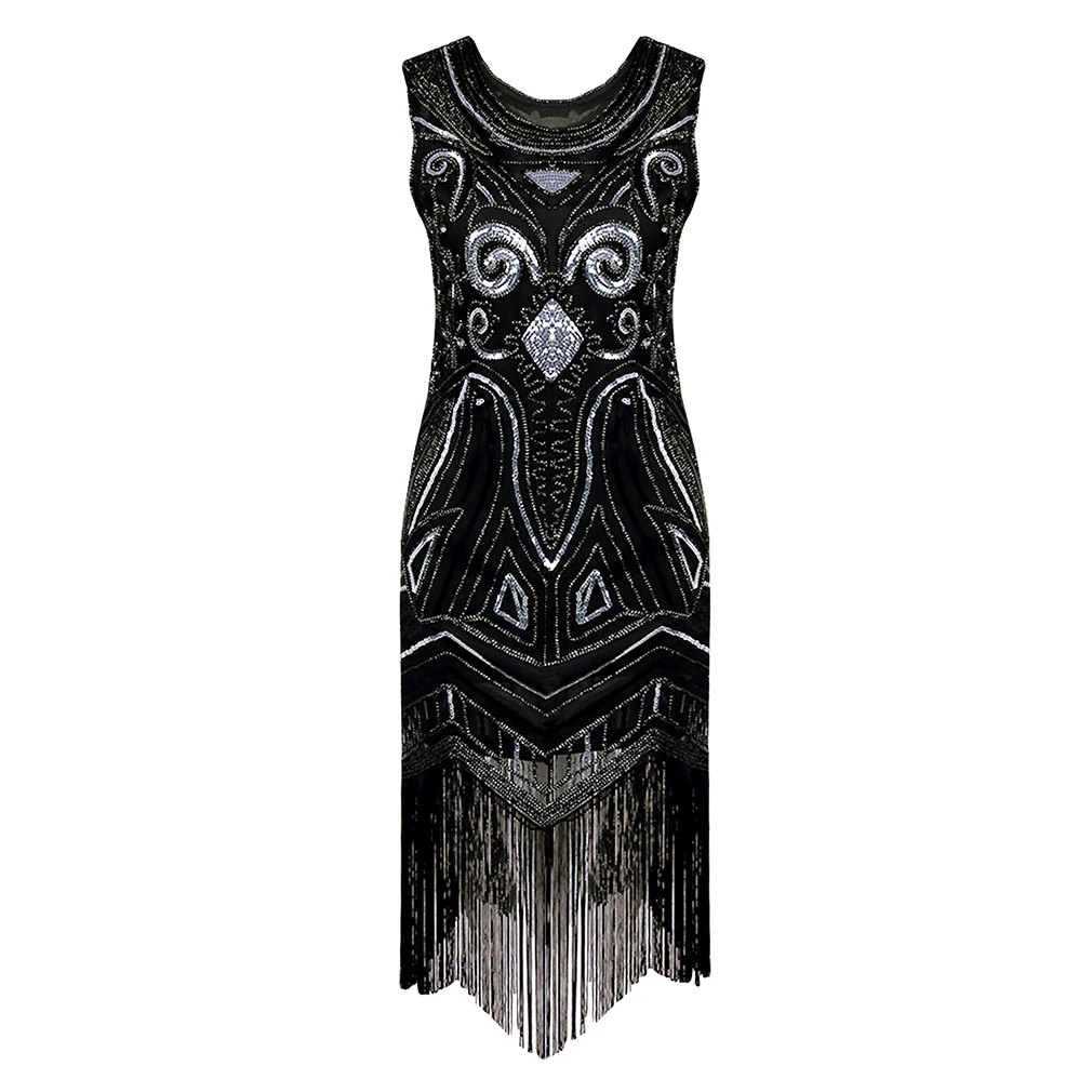 Женское новое модное платье с круглым вырезом украшенное бусинами и пайетками в