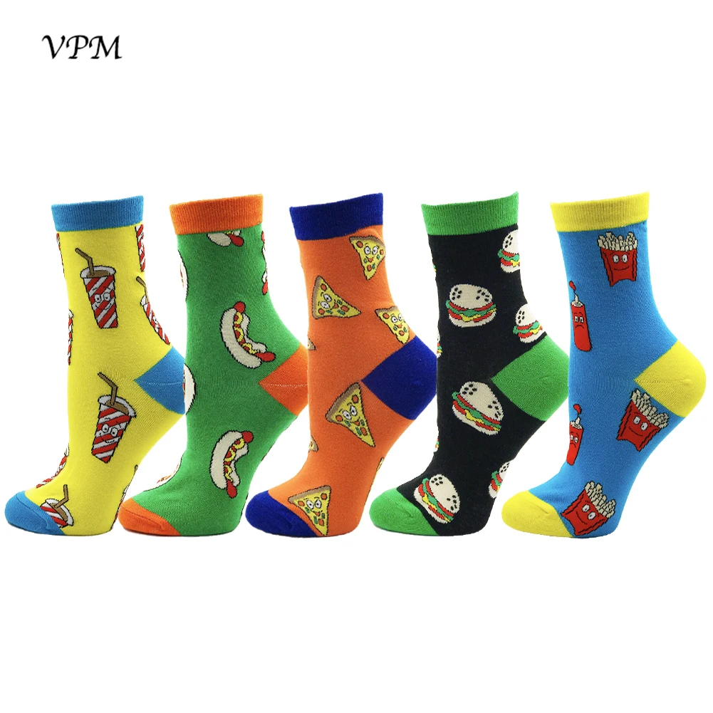 V62 VPM, 5 пара/лот, мужские и женские носки, большие размеры, 85% чёсаный хлопок, забавные носки с героями мультфильмов, Харадзюку, ЛУЧШАЯ ПОДАРОЧНАЯ КОРОБКА - Цвет: V62