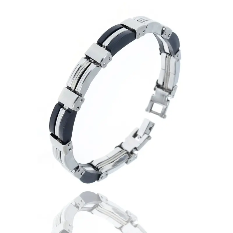 12pcs/lot Mix style Chain Link Wristband Bangle Cuff Men Stainless Steel Bracelet Rubber men Jewelry Wholesale Free Ship | Украшения и