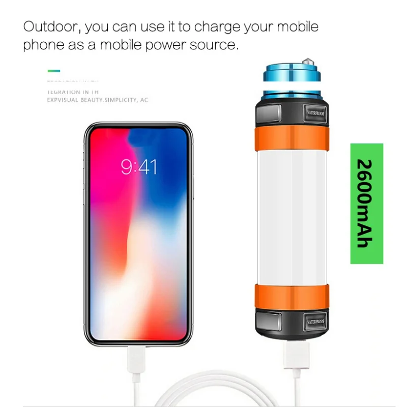 USB Перезаряжаемые Водонепроницаемый Портативный открытый светодиодный фонарь походный Фонари Походные фонари с Мощность банка для пеший туризм с рюкзаком