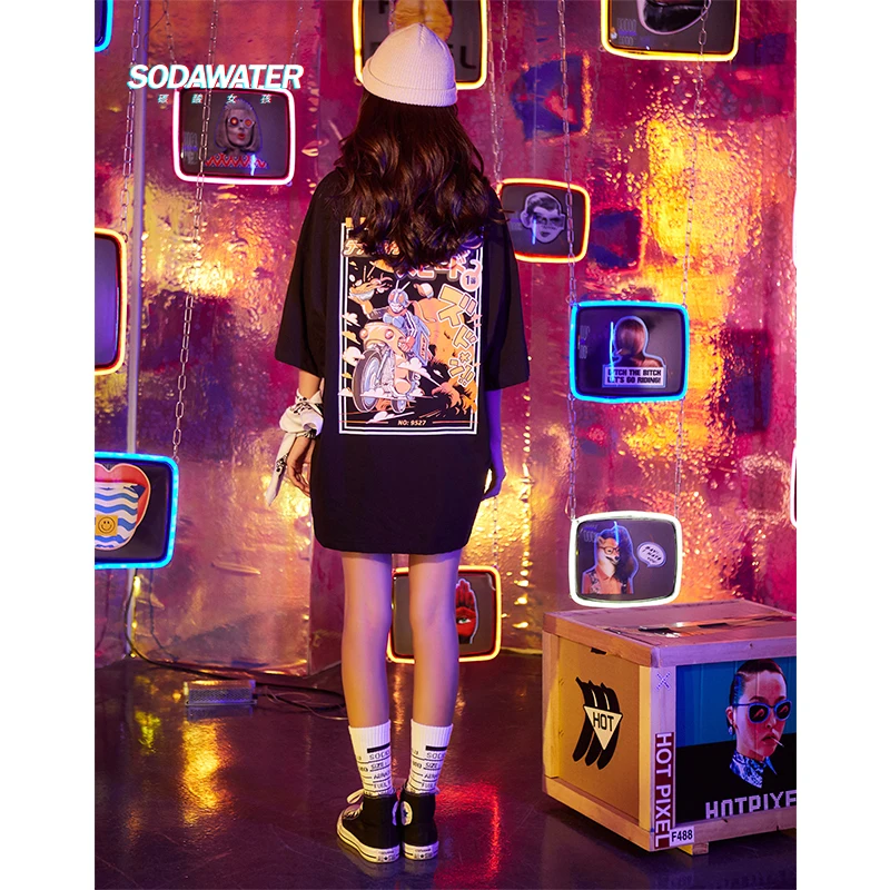 SODAWATER Girl Новинка лета 2019 футболки для пары в стиле хип-хоп забавные женские с