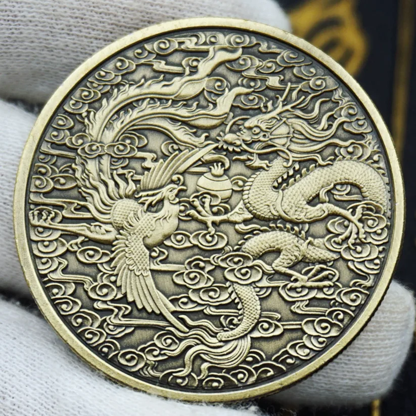 Памятная монета китайского дракона и феникса 40 мм|dragon and phoenix|coin coinsdragon dragon |
