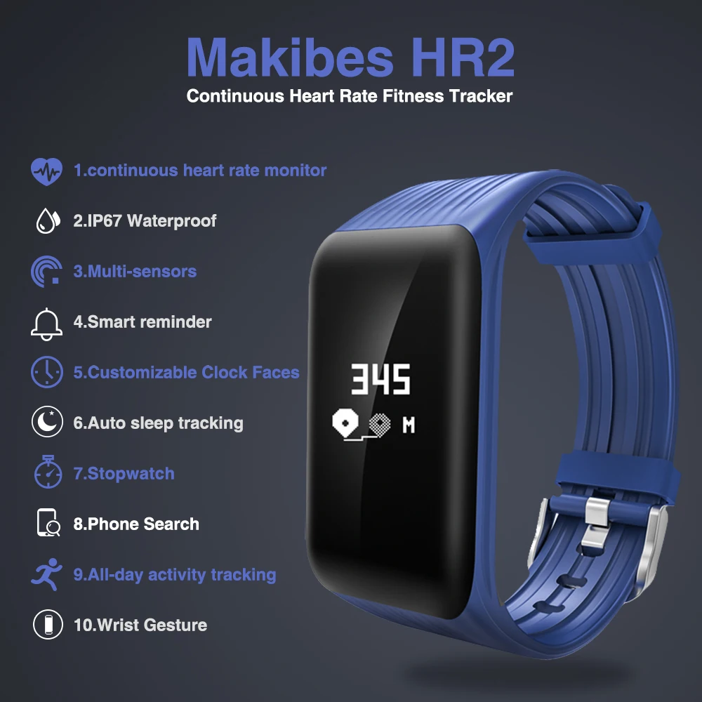 Смарт браслет Makibes HR2 Bluetooth 4 0 IP67 Водонепроницаемый Фитнес спортивный Непрерывный