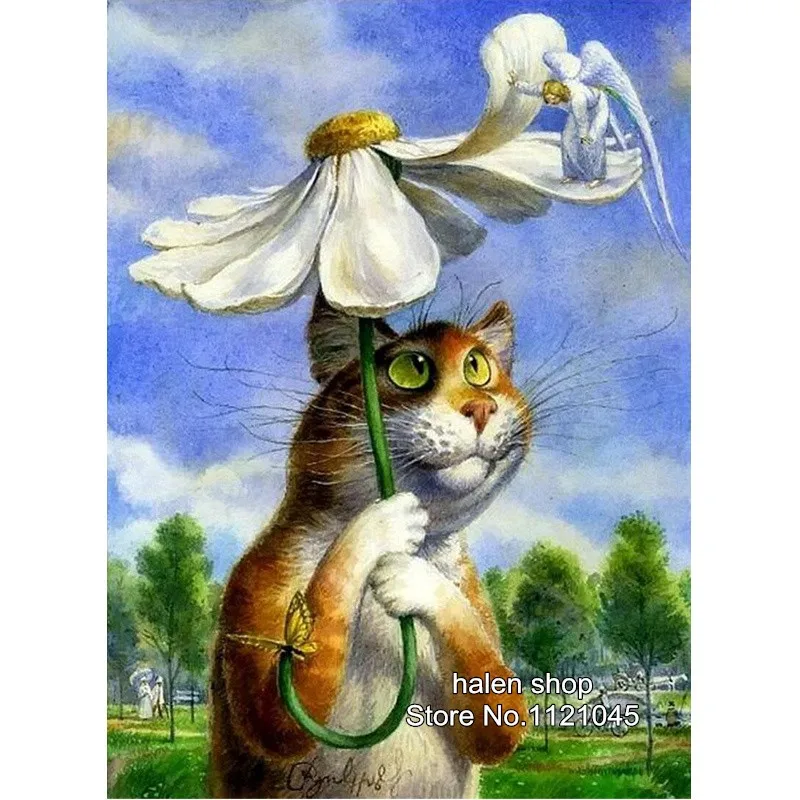 DIY Алмазная мозаика 5D квадратные Стразы Кот Зонты алмазная живопись вышивка