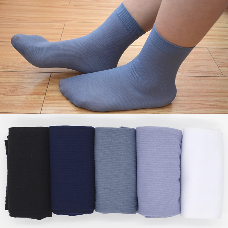 5 пара/лот тонкие мужские шелковые носки акриловые черные/белые/серые/синие