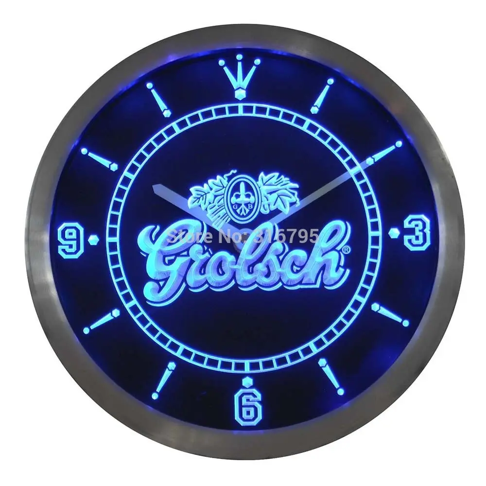 Nc0002 Grolsch Пивной Неоновый знак светодиодный настенные часы|Настенные часы| |