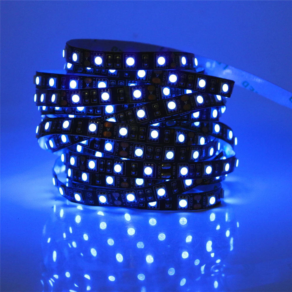 Супер Яркость 5 м DC12V SMD 5050 60 светодиодный s/M ЧЕРНЫЙ печатной платы УФ полосы