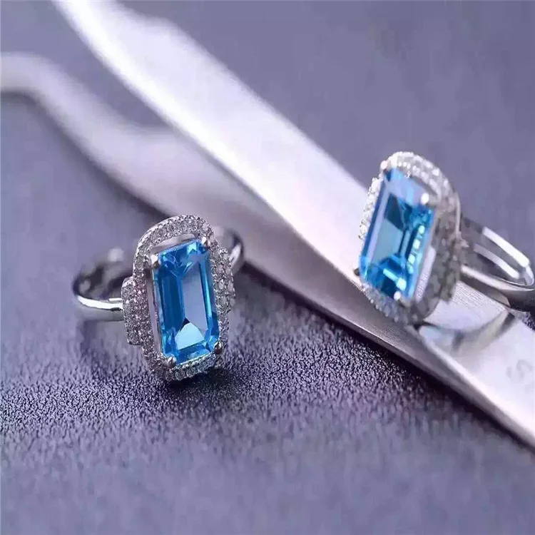 

KJJEAXCMY fine jewelry 925 Sterling silver inlaid with natural gemstone blue topaz ring jewelry silver color.