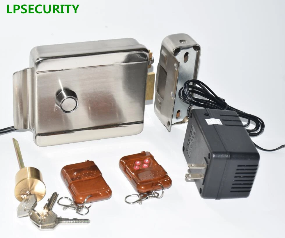 

LPSECURITY 12VDC Electronic Security Entry wooden steel Gate Door Lock Access 2 remote Controls 1 adapter Anti-theft System