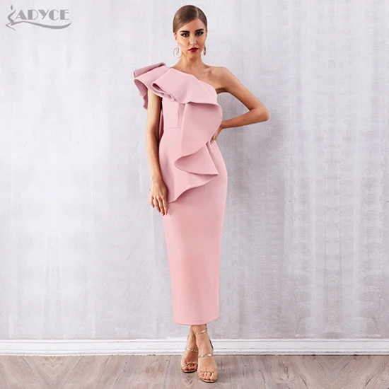 Pink Adyce летнее женское белое подиумное платье для вечеринки vestidos сексуальное платье без рукавов с оборками на одно плечо макси облегающее Клубное платье - Цвет: Pink