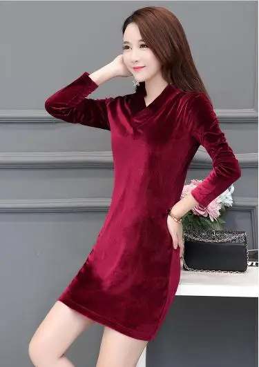 2018 Новое золотистое бархатное платье на осень и зиму Детская тонкая однотонная