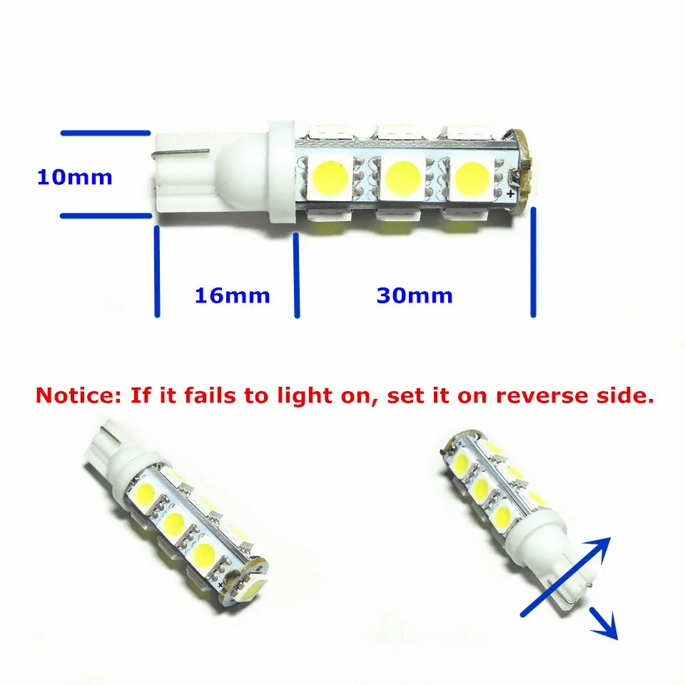 12 В светодиодный ная автомобильная лампа белого цвета T10(13*5050 SMD)W5W W2.1X9.5d для