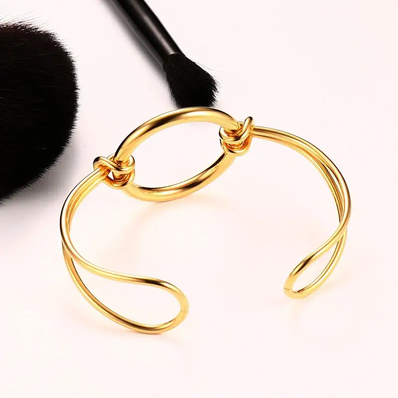 Vnox 2017 Новый золотой цвет узел Круглый Браслет манжета Нержавеющая сталь полые