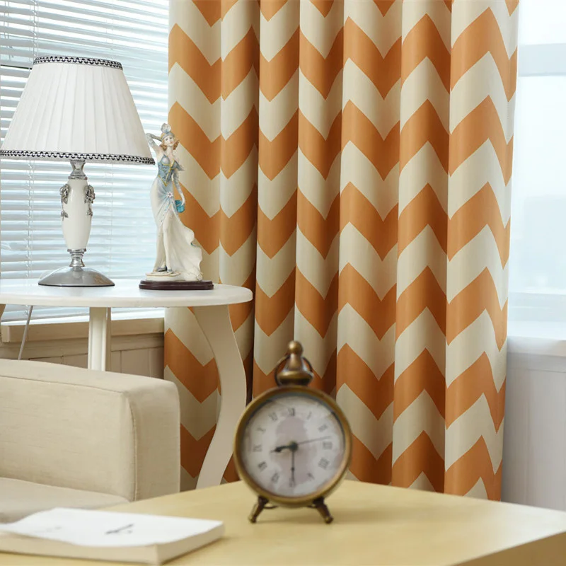 Современные светонепроницаемые шторы с принтом волн для гостиной